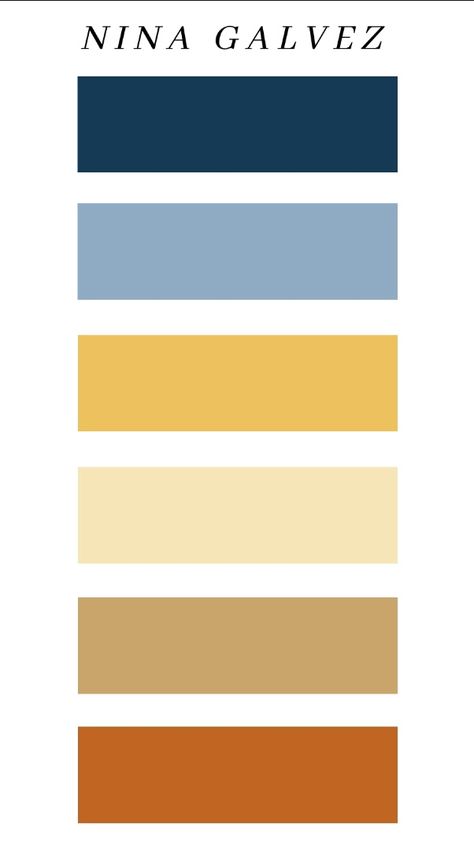 Fun project with Pinterest + Canva to make your business brand color palette. Simple hacks to streamline your graphic design.   #rust #mustard #cream #coffee #navy #dustblue #brandcolor Yellow Blue Brown Aesthetic, Color Palette With Denim Blue, Blue And Brick Color Palette, Navy Blue And Other Colors, Blue Yellow Gold Color Palettes, Blue Yellow Terracotta Color Palette, Navy Blue And Mustard Color Palette, Navy And Mustard Kitchen, Navy Mustard Rust Living Room