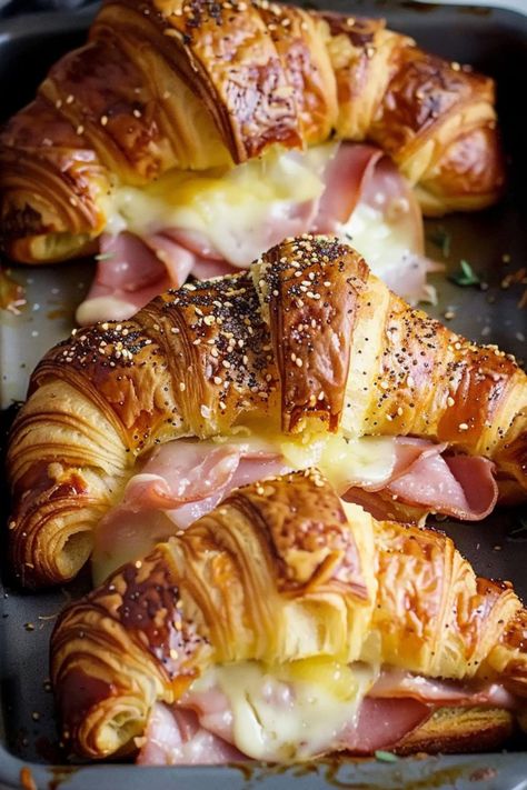 Ham Cheese Crescent, Toasted Croissant Sandwich, Turkey And Cheese Croissant Sandwich, Quiche Recipes Croissant Crust, Fancy Croissant Sandwiches, Homemade Ham And Cheese Croissants, Croissant Appetizers Finger Foods, Easy Ham And Cheese Croissant, Croissant With Cream Cheese