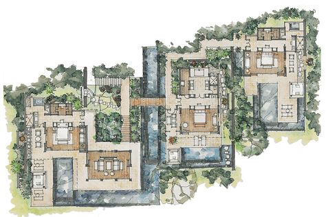 Resort Floor Plan Villas, Resort Planning Layout, Resort Spa Plan Layout, Tropical Villa Floor Plan, Villa Resort Design Plan, Resort Villa Plan, Resort Floor Plan, Spa Floor Plan, Resort Layout