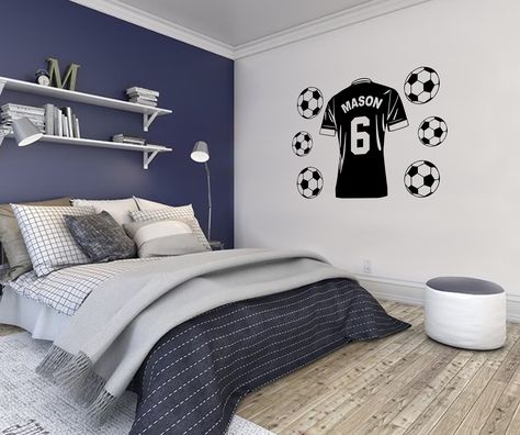 Personalised Football Shirt Vinyl Transfer Wall Sticker Kids Bedroom - Etsy Australia Boys Football Bedroom, Football Rooms, Football Bedroom, Bathroom Wall Stickers, Nursery Wall Stickers, Personalized Football, Sticker Mural, Wall Stickers Kids, Boys Bedrooms