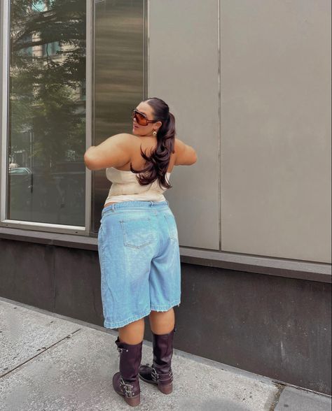 as big girls we know it can be hard finding all the “baggy” trends, but I’m loving these target denim shorts !! Paired them with this super flattering miaou corset and some fun amazon earrings/boots. baggy shorts, corset, summer outfit, trendy outfit, streetwear, street style, nyc, plus size, plus size fashion Follow my shop @emma.arletta on the @shop.LTK app to shop this post and get my exclusive app-only content! #liketkit #LTKcurves #LTKstyletip #LTKshoecrush @shop.ltk https://liketk.it/ Emma Arletta Outfits, Jorts Outfit Plus Size, Baggy Denim Shorts Outfit, Corset Summer Outfit, Trendy Plus Size Outfits Summer, Baggy Jeans Plus Size, Plus Size Jorts, Big Shorts Outfit, Plus Size Baggy Jeans