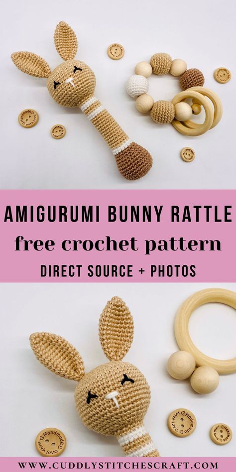 Free Crochet Patterns For Baby Toys, Wooden Ring Crochet Pattern, Crochet Bunny Rattle Free Pattern, Crochet Bunny Rattle, Crocheted Baby Toys Free Patterns, Crochet Wooden Teether Pattern Free, Baby Lovely Crochet Pattern Free, Crochet Baby Rattles Free Pattern Toys, Crochet Rattle Free Pattern Amigurumi