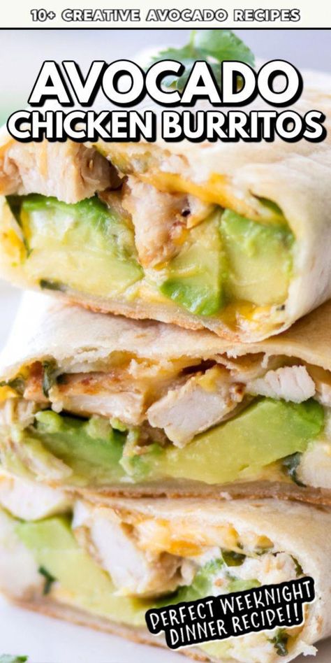 Things To Make With Avocado, Avocado Chicken Wrap, Chicken Avocado Burrito, Best Avocado Recipes, Yummy Lunch Recipes, Avocado Chicken, Chicken Burritos, Easy Lunch Recipes, Lunch Recipes Healthy