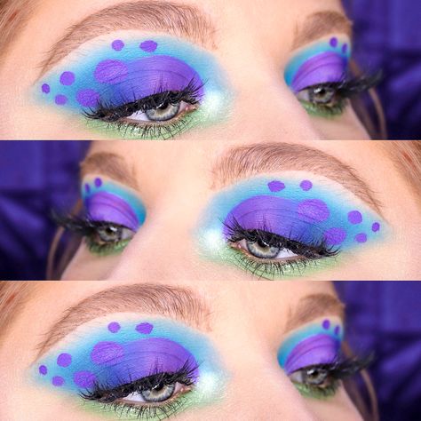 💜 Scary Feet, Scary Feet, Scary Feet 💚 Monsters Inc. Makeup Look inspired by: @artistic.lucy  Eyes: @morphebrushes 35B • @jeffreestarcosmetics I’m Royalty • @limecrimemakeup Meadow Highlight: @anastasiabeverlyhills Lucky Clover Bronzer: @benefitcosmetics Hoola Brows: @benefitcosmetics Precisely My Brow (3)  Blush: @tartecosmetics Blissful Amazonian Clay Blush Lips: @jeffreestarcosmetics I’m Royalty • @buxomcosmetics Emma Sully Halloween Makeup, Sully Eye Makeup, Sully Makeup Ideas, Mike Wazowski Makeup Look, Sully Face Paint, Monster Makeup Pretty, Sully Makeup Monsters Inc, Mike Wazowski Makeup, Cute Monster Makeup