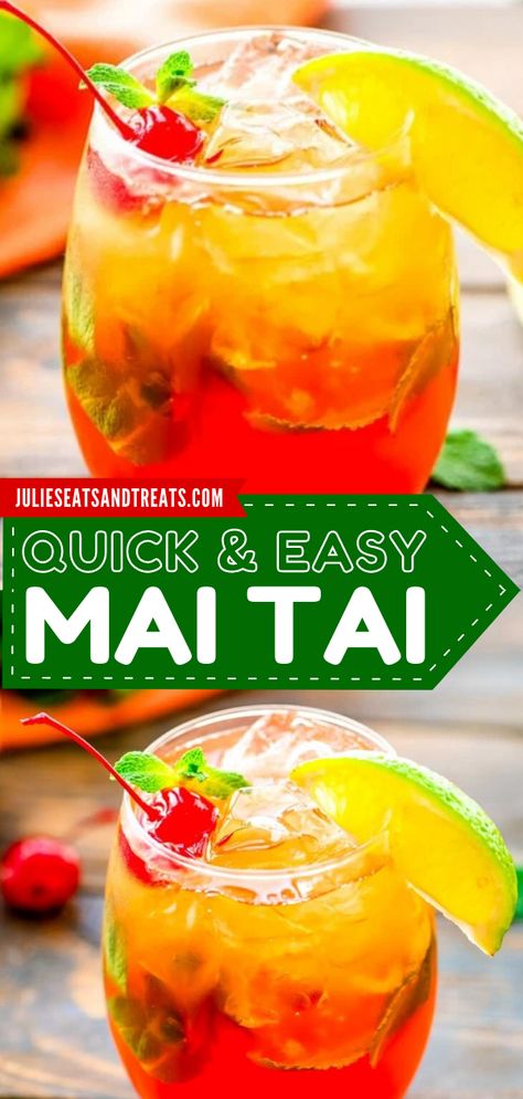 Out of drink ideas for Spring? This Mai Tai is a delicious, refreshing Tiki cocktail based on rum, Curacao liqueur, orgeat syrup, and lime juice. Pin this delicious Spring cocktail recipe! Easy Fruity Cocktails, Mai Tai Cocktail Recipes, Fruity Cocktail Recipes, Mai Tai Recipe, Mai Tai Cocktail, Mixology Recipes, Tiki Cocktail, Spring Cocktail, Summer Drinks Alcohol