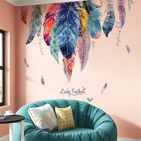 Amazon.com: DERUN TRADING Dream Catcher Feathers Wall Decals Wall Decals Green Leaves Wall Paper Evergreen Wall Sticker Removable Decal Peel and Stick Giant Wall Decals Painterly Ivy Peel and Stick Wall Decals : Tools & Home Improvement Feather Wall Decal, Feather Wall Decor, Dream Catcher Wall, Feather Decor, Wall Decor Decals, Feather Wall, Wall Stickers Living Room, Tv Decor, Feather Pattern