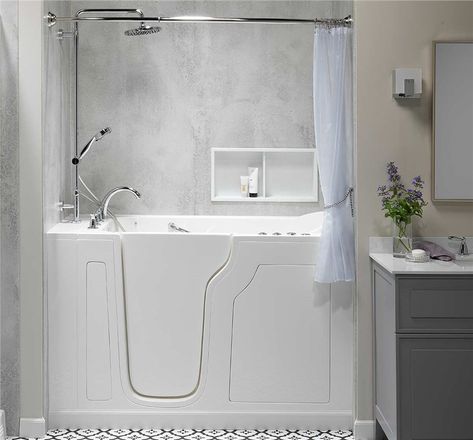 Walk In Bathtub Shower Combo, Bathtub For Elderly, Walk In Tub Shower, Threshold Design, Universal Design Bathroom, Walk In Tub, Bathtub Shower Combo, Shower Tub Combination, Walk In Bathtub