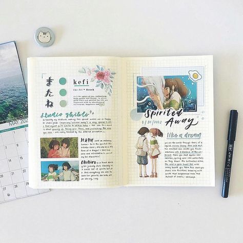 Ghibli Journal, Anime Journal, Bullet Journal Notes, Kpop Journal, Scrapbook Book, Journal Spreads, Bullet Journal Aesthetic, Cute Journals, Bullet Journal Design Ideas