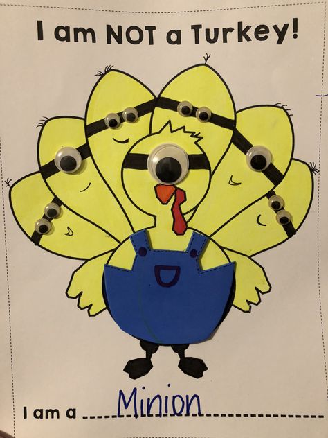 Turkey in disguise Minion. Turkey Trouble book project Disguise A Turkey Ideas Kids, Turkey Trouble, Disguise A Turkey, Paper Turkey, Turkey Disguise Project, Turkey Project, Turkey Disguise, Tom Turkey, Thanksgiving Projects