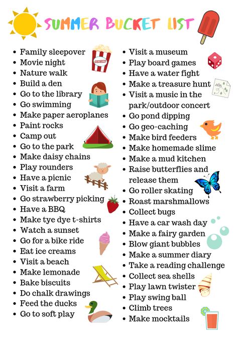 Summer Bucket List + Free Printable! Get sorted for the summer holidays Summer Bucket List For Kids, Summer Bucket List For Teens, Kids Summer Bucket List, Peggy Porschen Cakes, Outdoor Pics, Bucket List For Teens, Homemade Slime, Summer Fun List, Summer Bucket List