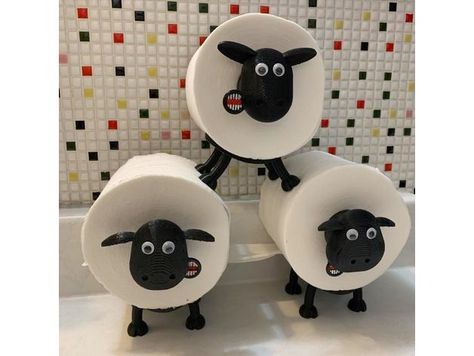 This toilet paper holder was inspired from https://www.thingiverse.com/thing:2738946 but designed from scratch. The head was designed to look like Shaun the Sheep. The Skinny Bottom & Legs are intended for standing the toilet paper roll on the table as a decorative spare. If you want to stack 3 sheep on top of each other, the bottom two can be normally placed and the top one can have it's legs swapped (right to left). This way, the top sheep will press against the body of the lower two. Th Toilet Paper Humor, Toilet Paper Roll Holder, Paper Roll Holders, Shaun The Sheep, Paper Storage, Toilet Roll Holder, Roll Holder, Toilet Paper Roll, Bathroom Humor