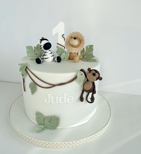 First Birthday Animal Cake, One Teir Birthday Cake, Animal Theme Smash Cake, One Birthday Cake Boy, Birthday Cake First Year Boy, 1 Birthday Cake Boy, Baby Boy 1st Birthday Cake Ideas, First Birthday Cake Boy Simple, 1/2 Birthday Cake 6 Months Boy