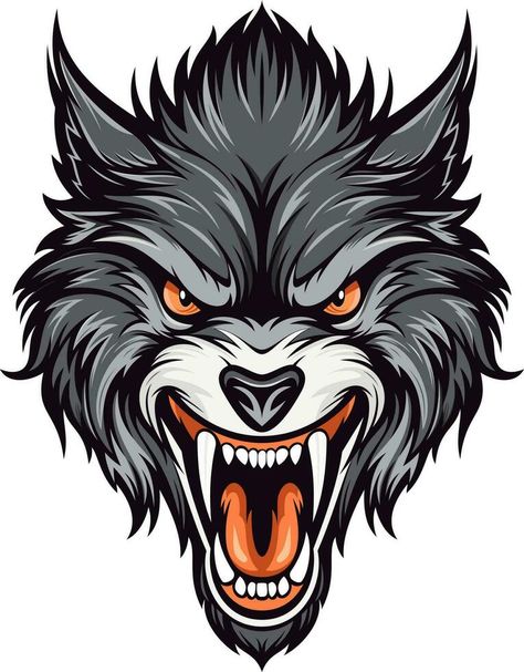 Wolf Head Logo - Wolf Head Mascot with sharp teeth- Vector illustration for t-shirts, posters, and other uses. 3 Headed Wolf, Wolf Head Drawing, Wolf Head Design, Wolf Head Logo, Teeth Vector, Shirts Illustration, Wolf Vector, Wolf Clipart, Angry Wolf