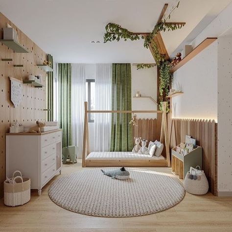 When you can’t take your child to the jungle, you bring the jungle to them. 🌴🐘🌳🦌 Nature-themed rooms are more than just decor; they’re an invitation for exploration and learning. Dive into these ideas that combine style and wonder, perfect for parents looking to find creative ways to keep the child occupied. #kidsroom #kidsroomdecor #naturetheme #SustainableDecor #natureinspiration #junglethemedecor Kids Rooms Inspo, Baby Boy Room Decor, Kids Bedroom Inspiration, Toddler Room Decor, Nursery Room Design, Baby Room Inspiration, Nursery Room Inspiration, Home Decor Ideas Living Room, Kids Interior Room