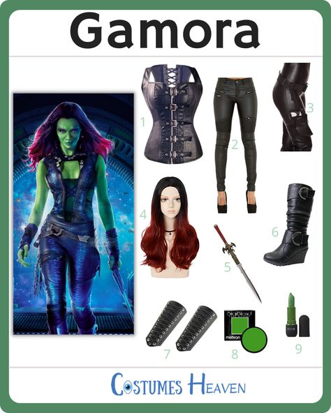 Nebula Guardians Of The Galaxy Costume Diy, Diy Gamora Costume For Women, Gamora And Peter Costume, Guardian Of The Galaxy Costume, Gamora Costume Diy, Gamora Makeup Tutorial, Leather Arm Armor, Starlord Costume, Guardians Of The Galaxy Costume