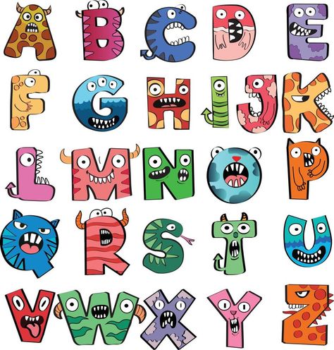 Cartoon Vector Illustration of Funny animals and monster Capital Letters Alphabet for Children Education Cartoon Calligraphy Alphabet, Letters Art Design, Letters As Characters, Abc Drawing Letters, Funny Fonts Alphabet, Funny Alphabet Letters, Alphabet Cartoon Letters, Letter Doodles Alphabet, Doodle Art Alphabet