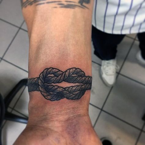 60 Knot Tattoo Designs For Men - Ink Ideas To Hold Onto Hercules Knot Tattoo, Rope Wrist Tattoo, Reef Knot Tattoo, Rope Tattoo For Men, Square Knot Tattoo, Knot Tattoo Rope, Knot Tattoo Meaning, Knot Tattoos, Rope Tattoo