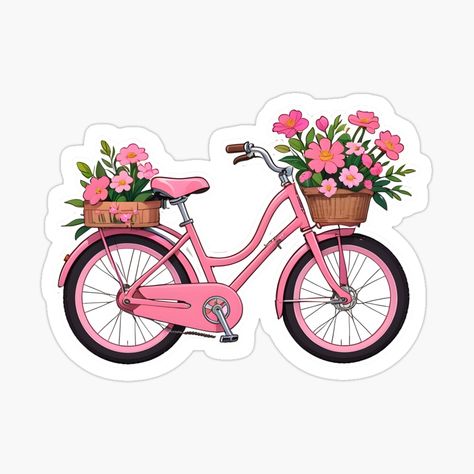 Get my art printed on awesome products. Support me at Redbubble #RBandME: https://www.redbubble.com/i/sticker/Pink-Bicycle-with-Flowers-by-natalielaf/160934536.EJUG5?asc=u Bicycle Stickers, Bicycle With Flowers, Pink Bicycle, Sticker Design Inspiration, Pink Bike, Bike Stickers, Travel Stickers, Floral Stickers, Aesthetic Stickers