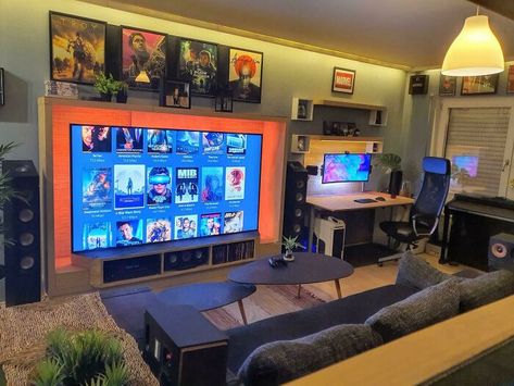 My Happy Place Small Office Hangout Room Ideas, Small Tv Game Room, Urban Loft Apartment Modern, Mcm Game Room, Gaming Set Up In Living Room, Console Gaming Room, Gaming Setup Living Room, Small Gaming Room, Small Game Room Ideas