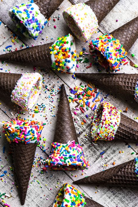 Dipped Ice Cream Cones, Rainbow Bread, Waffle Cone Recipe, Cone Dessert, Ice Cream Photography, Diy Sprinkles, Ice Cream Business, Ice Cream Bites, Ice Cream Sprinkles