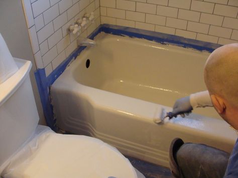 Resurfacing the tub @kyle strandberg  this is totally our bathtub! Bathtub Makeover, Tub Refinishing, Porcelain Tub, Painting Bathtub, Tub Remodel, Refinish Bathtub, Cast Iron Bathtub, Cast Iron Tub, Bathroom Update