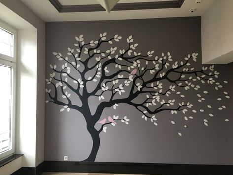 Abstract Tree Wall Mural, Tree Wall Painting Bedrooms, Wall Painting Ideas Creative, Tree Wall Painting, Simple Wall Paintings, Winter Pool, Creative Wall Painting, Tree Wall Murals, Wall Art Diy Paint