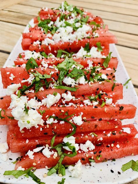 Best Watermelon Salad, Watermelon Fries, Feta Bites, Watermelon Recipe, Best Watermelon, Healthy Fries, Eating Watermelon, Watermelon Feta Salad, Watermelon And Feta