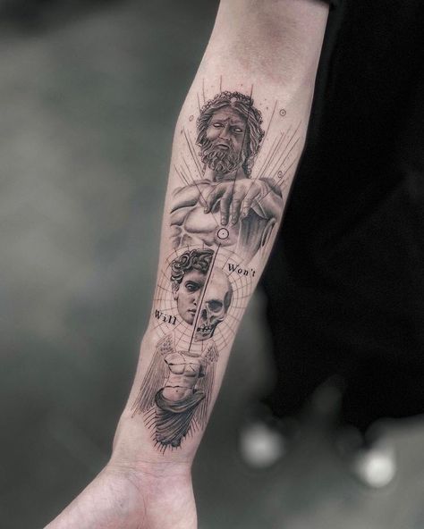 Mythology Tattoos Men, Greek Mythology Tattoos Men, Tattoos Men Forearm, Tattoo Ideas For Men Meaningful, Simple Greek Mythology Tattoos, Forearm Tattoo Ideas For Men, Tattoos Greek, Greek God Tattoo, Roman Tattoo