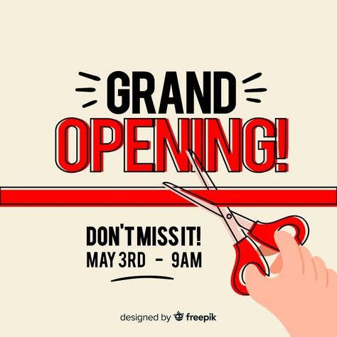 Flat scissors grand opening background F... | Free Vector #Freepik #freevector #background #ribbon #celebration #presentation Grand Opening Background, Opening Background, Grand Opening Banner, Grand Opening Invitations, Store Opening, Logo Food, Menu Cards, Menu Design, Post Design