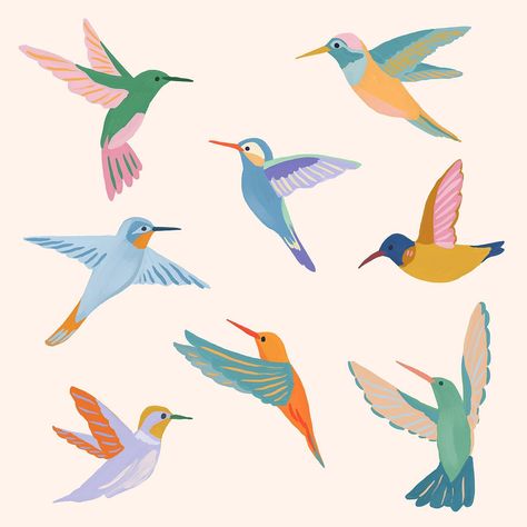 Illustrator Ideas Graphic Designers, Painted Hummingbirds, Paint Hummingbird, Birds Illustration Drawing, Bird Illustration Cute, Illustration Graphic Design, Bird Graphic Illustration, Birds Graphic Illustration, Cute Hummingbird Illustration