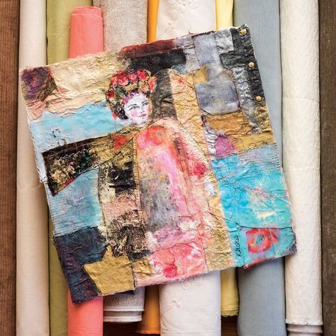 Fabric collages that start with interesting, textured fabrics become compelling works of mixed-media art. Textile Portraits, Cloth Canvas Art, Recycled Fabric Art, Art Fibres Textiles, Textile Art Projects, Mixed Media Art Projects, Cloth Paper Scissors, Fiber Art Projects, Recycled Art Projects