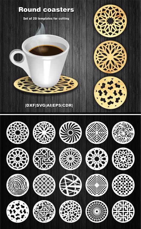 Free Laser Cut Files, Laser Cut Templates, Laser Cut Coaster, Laser Cut Wood Crafts, Cup Coasters, Laser Engraved Ideas, Laser Art, Tea Coaster, Round Coasters