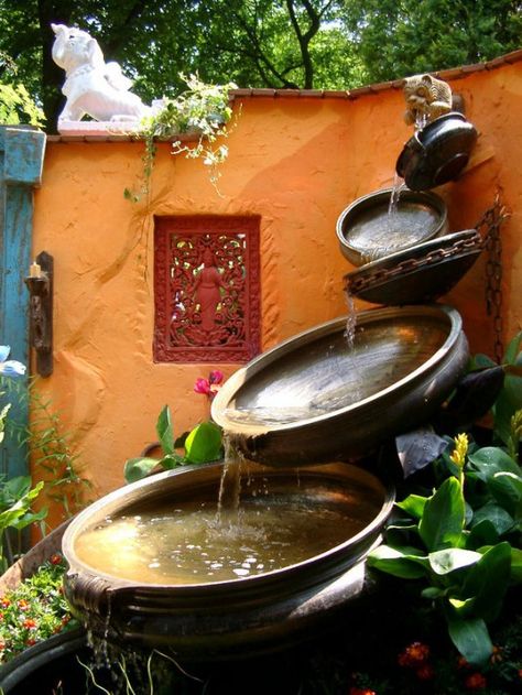 Still trying to find the right water feature for my hill. Antique Urli Bowls Indian Garden, Garden Walls, Garden Water Feature, Small Courtyards, Garden Fountain, Fire Bowls, Love Garden, Garden Fountains, Garden Features