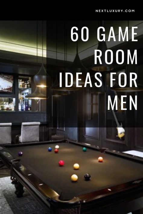 Games Rooms Ideas, Dark Man Cave Basement, Luxury Games Room Interior Design, Basement Billiard Room, Modern Game Room Ideas Luxury, Shed Game Room Ideas, Modern Man Cave Design, Den Game Room Ideas, Game Room Furniture Ideas