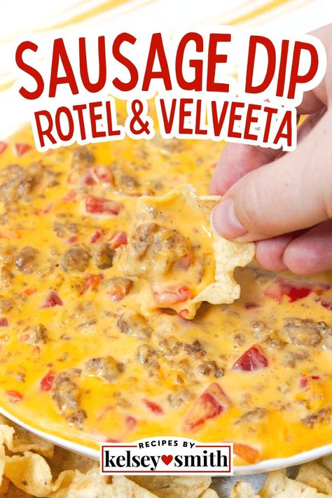 Velveeta Sausage Cheese Dip Velveeta Sausage Dip, Velveeta Dip, Rotel Dip With Sausage, Spicy Sausage Dip, Velveeta Cheese Dip, Sausage Dip Recipe, Cheese Dip Crock Pot, Pork Breakfast, Sausage Cheese Dip