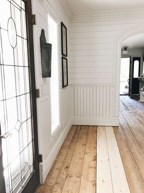 Whitewash Wood Floor, Perfect Stain Color, Floor Stain Colors, Front Living Room, Pine Wood Flooring, Dining Room Floor, Liz Marie, Farmhouse Flooring, Liz Marie Blog