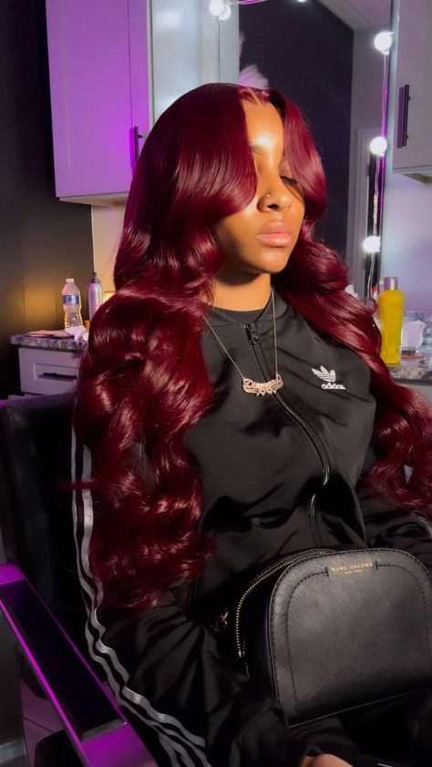 Red Weave Hairstyles, Vendor List, Frontal Wig Hairstyles, Frontal Hairstyles, Red Wigs, Burgundy Hair, Body Wave Wig, Front Lace Wigs Human Hair, Aesthetic Hair