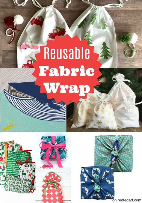 Reusable eco frabric wrap ideas! I love this TRADITION of using fabric gift wrap or beautiful gift bags to wrap presents at Christmas or Birthdays. It is a much quicker way to wrap gifts, looks stunning AND is reusable, so eco friendly too. How lovely. Check out thee great ideas! From hand stamped fabric gift wrap, to traditional Japanese, to fabulous holiday patterns #fabric #giftwrap #frabricwrap #christmas #holidays Dig Gifts, Reusable Wrapping Paper, Hand Stamped Fabric, Eco Gift Wrapping, Gift Wrap Ideas, Reusable Gift Wrap, Red Ted Art, Eco Friendly Wrapping, Eco Friendly Gift Wrapping