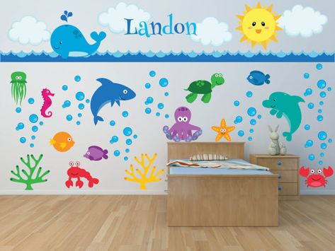 Nursery Wall Decals - Sea Animal Wall Decal - Ocean Wall Decals - Name Wall Decal - Fish Wall Decal - Sea Animals- Ocean Animals Decal Whale Fish, Ocean Themed Nursery, Ocean Nursery, Animal Wall Decals, Nursery Decals, Name Wall Decals, Nursery Baby Room, Kids Wall Decals, Sea Animal