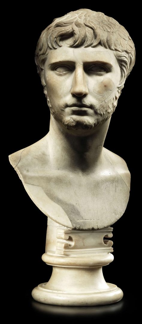 A rare bust of Gaius Caesar, grandson, adopted son and heir of Augustus Caesar 1-4 AD Ancient Rome History, Imperiul Roman, Roman Busts, Ancient Roman Art, 21 February, Roman Statue, Rome Antique, Roman Sculpture, Bust Sculpture