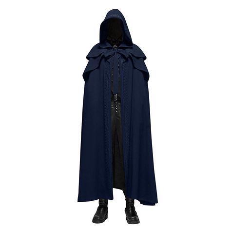 Women'S Medieval Halloween Hooded Poncho Witch Double Layered Lace-Up Retro Cape Solid Colour Monk Costume, Medieval Halloween, Medieval Men, Men Costumes, Long Robes, Black Cloak, Carnival Halloween, Classic Party, Performance Costume