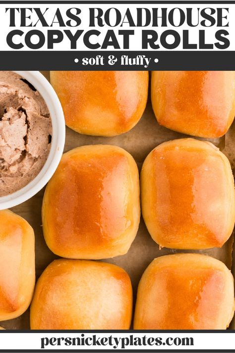 Put a basket of these pillowy soft copycat Texas Roadhouse Rolls on the table before dinner, and don't be surprised that everyone is full by the time it's time to eat! | www.persnicketyplates.com Taxes Roadhouse Rolls, Bread Maker Texas Roadhouse Rolls, Texas Rolls Roadhouse, Texas Road House Rolls In Bread Machine, Diy Texas Roadhouse Rolls, Wood Ranch Rolls Recipe, Tx Roadhouse Rolls, Roads Rolls Recipe, Copycat Dinner Rolls