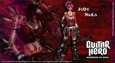 judy_nails_by_exidor02 Guitar Hero Outfits, Judy Nails Guitar Hero, Rockstar Games Wallpapers, Glamrock Chica Guitar, Judy Nails, Cyndi Lauper Poster, Lollipop Chainsaw, Rigor Mortis, Retro Games Poster