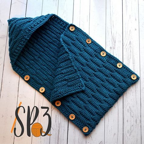 Button Up Waves Hooded Cocoon Crochet Pattern by Sweet Potato 3 Baby Cocoon Pattern, Wave Stitch, Baby Slaapzakken, Crochet Cocoon, Crochet Baby Cocoon, Knitting Baby, Baby Cocoon, Baby Sleep Sack, Knitted Blanket