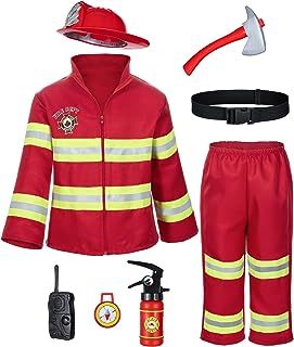 Kids Fireman Firefighter Costume Toys with Complete Accessories for Boys Girls Birthday Halloween Party Dress Up Fireman Jacket, Firefighter Halloween, Fireman Costume, Fake Fire, Mario Costume, Firefighter Costume, Halloween Party Dress, Role Play Costume, School Celebration