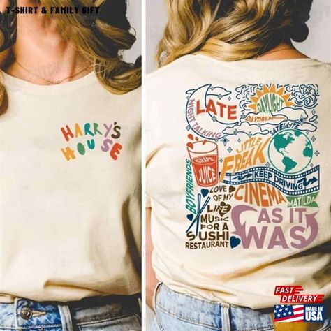 Cartoon T Shirt Design, Tshirt Style Outfit, Minimal Shirt Design, Harry Styles Merch, Harry's House, Merch Ideas, Trendy Shirt Designs, Cartoon T Shirt, Shirt Print Design