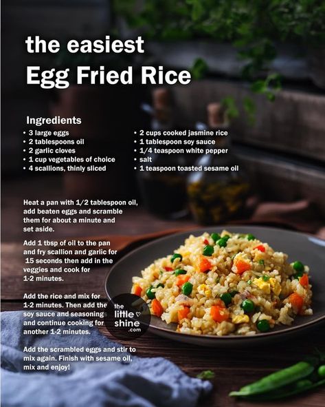 Easy Egg Fried Rice, Vegetable Fried Rice Recipe, Cooking Jasmine Rice, Egg Fried Rice, Grits Recipe, Healthy Indian Recipes, Vegetable Fried Rice, Rice Side Dishes, Rice Ingredients