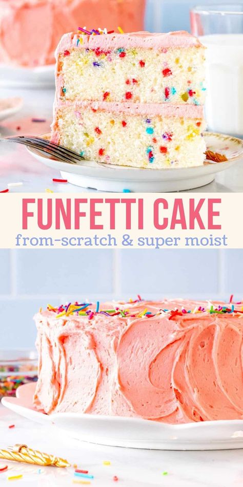 This is the perfect funfetti cake recipe! It's moist and tender with a soft cake crumb and loaded with sprinkles. Perfect for birthdays and celebrations - this recipe is so much better than any bakery I've tried! #sprinkle #funfetticake #birthdaycake #confetticake #vanillacake #layercake #recipe from Just So Tasty Best Confetti Cake Recipe, Confetti Birthday Cake Recipe, Confetti Cake Recipe, Funfetti Cake Recipe, Confetti Cake Recipes, Creamy Vanilla Frosting, Sprinkle Recipes, Elaborate Cakes, Rainbow Desserts