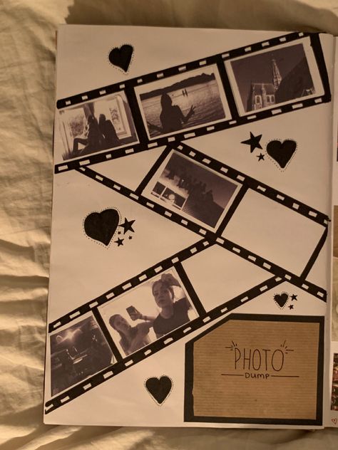 Photo Memory Book Scrapbook, Book Pages Design Ideas, Front Scrapbook Design, Memories Book Cover Ideas, Best Friend Scrapbook Ideas Diy, Poloroid Scrapbook Ideas, Photo Album Cover Ideas Diy, Film Scrapbook Ideas, Scrapbook Ideas For Sister Birthday