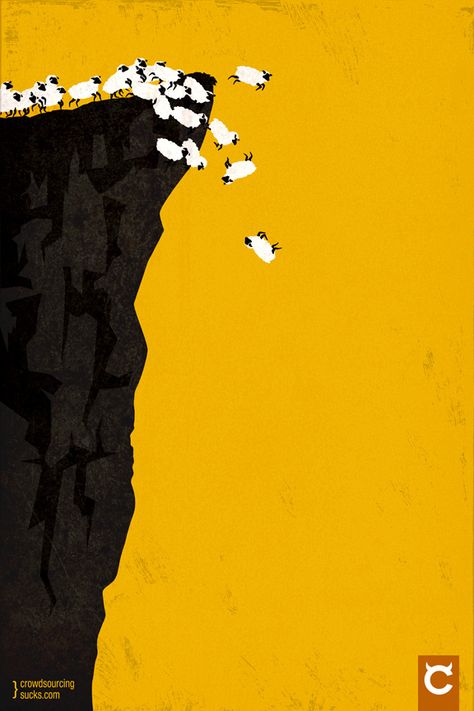 Crowdsourcing is like sheep jumping off a cliff by Des Igner, via Behance Cliff Illustration, Sheep Jumping, Sheep Poster, Sheep Graphic, Video Drawing, The Cliff, Ceramic Figures, Drawing Videos, Floral Illustrations